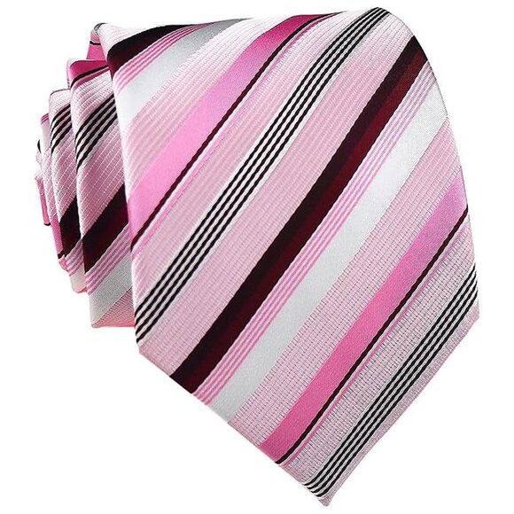 Men's Gingham Check Stripe Ties Pattern Business Pink Striped - Picture 1 of 4